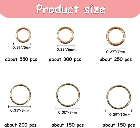 YAKA 1600Pcs 6 Different Sizes Open Jump Rings,5mm 6mm 7mm 8mm 9mm 10mm Ring Jewelry Keychain for Jewelry Making Accessories,1Pcs Jump Ring Open/Close Tool and 1Pcs Clear Box (Red Copper) in Kuwait