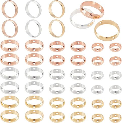 PH PandaHall 28pcs 14K Gold Round Bead Frame, 7 Sizes Brass Circle Frame Connectors 6 7 8 9 10 11 12mm Golden Loose Beads Two Hole Frame Spacer Beads for Beading Earring Bracelet Necklace Making in Saudi Arabia