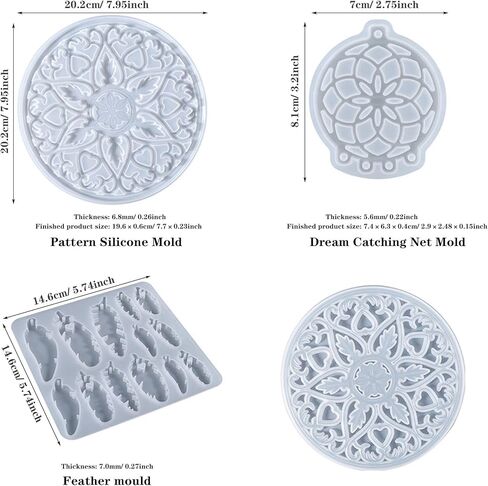Woohome Dreamcatcher Silicone Molds for Epoxy Resin, Dream Catcher Resin Moulds, Wall Hanging Feather Pendant Keychain Kit with Jump Rings, String for Craft Home Decoration in Kuwait