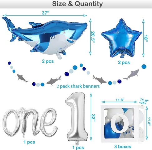 لافتة زينة لحفلات اعياد الميلاد الاول بتصميم سمكة قرش، لافتة لتزيين الكيك والكب كيك وبالونات القرش تحت البحر/القرش الصغير/حيوانات المحيط بطابع القرش وحفلات استقبال المولود الاول in Kuwait
