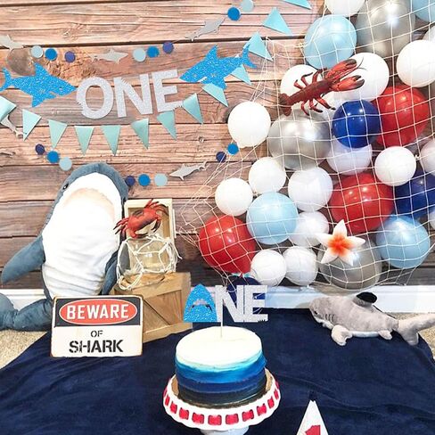لافتة زينة لحفلات اعياد الميلاد الاول بتصميم سمكة قرش، لافتة لتزيين الكيك والكب كيك وبالونات القرش تحت البحر/القرش الصغير/حيوانات المحيط بطابع القرش وحفلات استقبال المولود الاول in Kuwait