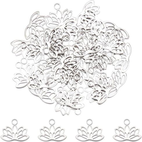 UNICRAFTALE 30 pcs Lotus Charms Hollow Lotus Flower Charms 304 Stainless Steel Charms Yoga Charms Lotus Pendants Metal Charms Mini Charms Pendant for DIY Necklace Bracelet Earring Jewelry Making in Saudi Arabia