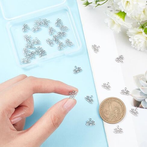 UNICRAFTALE 30 pcs Lotus Charms Hollow Lotus Flower Charms 304 Stainless Steel Charms Yoga Charms Lotus Pendants Metal Charms Mini Charms Pendant for DIY Necklace Bracelet Earring Jewelry Making in Saudi Arabia