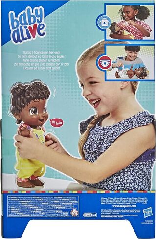 Baby Alive Baby Gotta Bounce Doll, Kangaroo Outfit, Bounces with 25+ SFX and Giggles, Drinks and Wets, Black Hair Toy for Kids Ages 3 and Up in Saudi Arabia