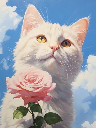 CHOSIGHT 5D Diamond Painting Cat Kits, DIY Paint with Diamond Art Flower Round Full Drill Crystal Rhinestone Embroidery Pictures Crafts for Home Wall Decor 12x16 inch in Kuwait