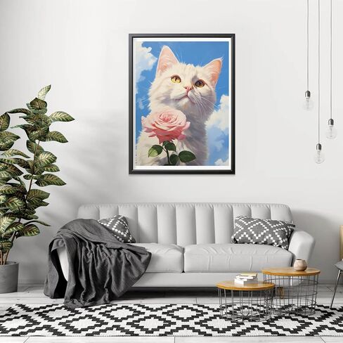 CHOSIGHT 5D Diamond Painting Cat Kits, DIY Paint with Diamond Art Flower Round Full Drill Crystal Rhinestone Embroidery Pictures Crafts for Home Wall Decor 12x16 inch in Kuwait