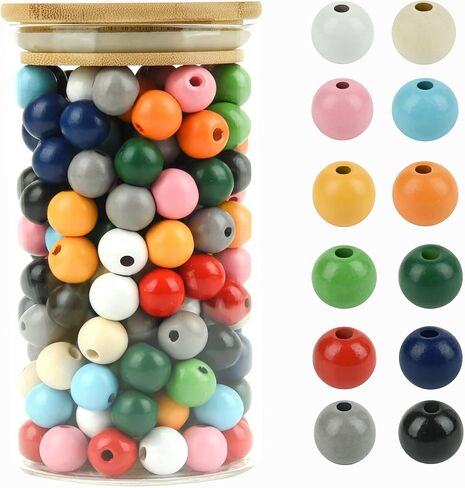 240 قطعة من الخرز الخشبي الملون 12 لون، خرز خشبي دائري متنوع لبيت المزرعة، خرز للحرف اليدوية والمهرجانات الموسمية وديكور المنزل وصنع المجوهرات in Kuwait