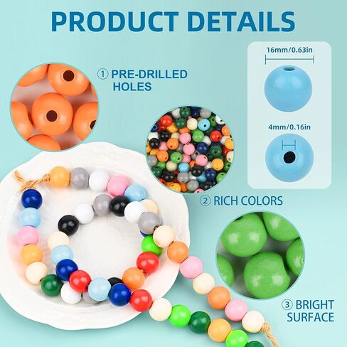 240 قطعة من الخرز الخشبي الملون 12 لون، خرز خشبي دائري متنوع لبيت المزرعة، خرز للحرف اليدوية والمهرجانات الموسمية وديكور المنزل وصنع المجوهرات in Kuwait