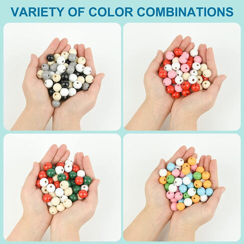 240 قطعة من الخرز الخشبي الملون 12 لون، خرز خشبي دائري متنوع لبيت المزرعة، خرز للحرف اليدوية والمهرجانات الموسمية وديكور المنزل وصنع المجوهرات in Kuwait