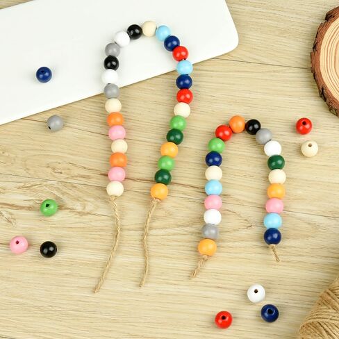 240 قطعة من الخرز الخشبي الملون 12 لون، خرز خشبي دائري متنوع لبيت المزرعة، خرز للحرف اليدوية والمهرجانات الموسمية وديكور المنزل وصنع المجوهرات in Kuwait