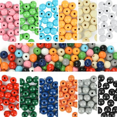 240 قطعة من الخرز الخشبي الملون 12 لون، خرز خشبي دائري متنوع لبيت المزرعة، خرز للحرف اليدوية والمهرجانات الموسمية وديكور المنزل وصنع المجوهرات in Kuwait