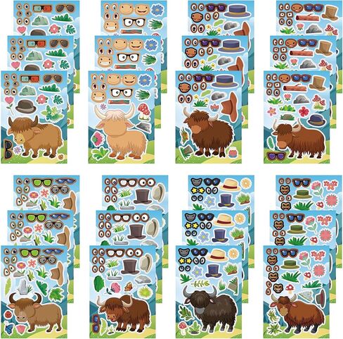 ستيكر لاصق للوجه بتصميم ابقار المزرعة من دورغوا، ستيكر لاصق اصنع ابقار المزرعة للاطفال، ملصقات وجه ذاتية الصنع، اصنع ابقارك، ملصقات مزرعة لمستلزمات الحفلات، 6 تصاميم 24 ورقة in Kuwait