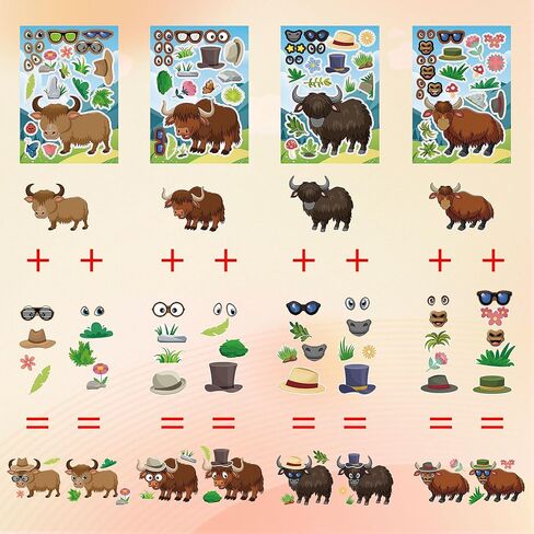 ستيكر لاصق للوجه بتصميم ابقار المزرعة من دورغوا، ستيكر لاصق اصنع ابقار المزرعة للاطفال، ملصقات وجه ذاتية الصنع، اصنع ابقارك، ملصقات مزرعة لمستلزمات الحفلات، 6 تصاميم 24 ورقة in Kuwait