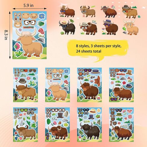 ستيكر لاصق للوجه بتصميم ابقار المزرعة من دورغوا، ستيكر لاصق اصنع ابقار المزرعة للاطفال، ملصقات وجه ذاتية الصنع، اصنع ابقارك، ملصقات مزرعة لمستلزمات الحفلات، 6 تصاميم 24 ورقة in Kuwait