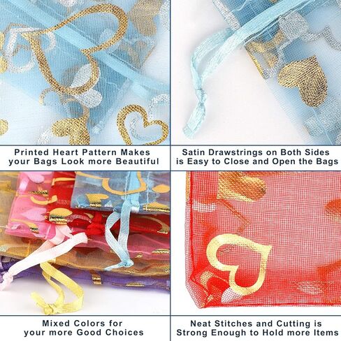 50 قطعة من SumDirect مقاس 5x7 بوصة حقائب مجوهرات برباط من الأورجانزا على شكل قلب مختلط، حقائب هدايا مفضلة لحفلات الزفاف وأعياد الميلاد in Kuwait