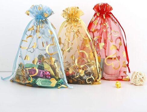 50 قطعة من SumDirect مقاس 5x7 بوصة حقائب مجوهرات برباط من الأورجانزا على شكل قلب مختلط، حقائب هدايا مفضلة لحفلات الزفاف وأعياد الميلاد in Kuwait