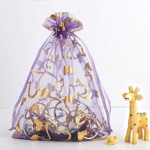 50 قطعة من SumDirect مقاس 5x7 بوصة حقائب مجوهرات برباط من الأورجانزا على شكل قلب مختلط، حقائب هدايا مفضلة لحفلات الزفاف وأعياد الميلاد in Kuwait