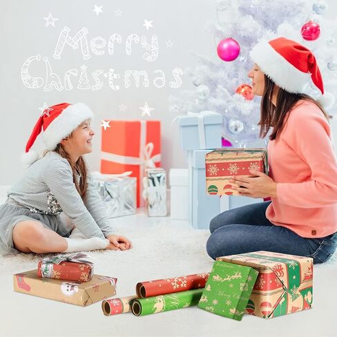 4 قطع من غلاف عيد الميلاد من EXCEART، حزمة ورق كرافت مع خطوط مقطوعة على الجانب الخلفي، ورق تغليف للعطلات مع مجموعة عناصر عيد الميلاد للحفلات البوتيكية وأعياد الميلاد DIY in Saudi Arabia