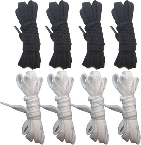 Flat Drawstring Replacement Cords 8 Pcss - Wide 10mm X 55 Inch Black, White for Hoodie, Sweatpants, Sweatshirt, Shorts, Pants Exercise, Jackets, Coats, Boots, Sneaker, Shoe Laces, Tote, Bags in Kuwait