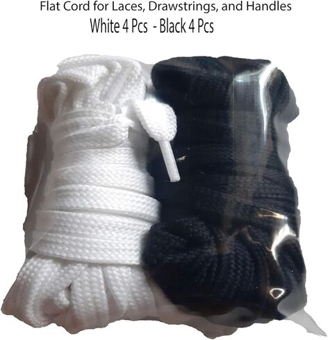 Flat Drawstring Replacement Cords 8 Pcss - Wide 10mm X 55 Inch Black, White for Hoodie, Sweatpants, Sweatshirt, Shorts, Pants Exercise, Jackets, Coats, Boots, Sneaker, Shoe Laces, Tote, Bags in Kuwait