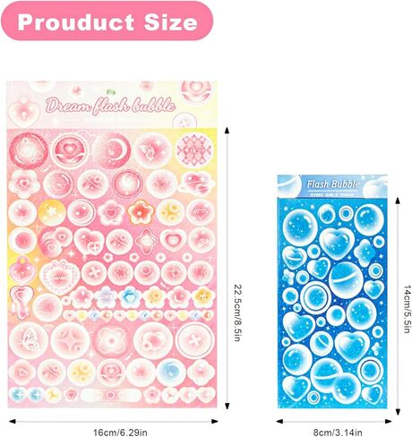 10 أوراق الكورية ديكو ملصقات فقاعات مجموعة ملصقات بريق ملون نجوم زهرة القلب القمر فقاعات ملصقات لبطاقة القصاصات DIY بها بنفسك الهدايا الحرفية in Kuwait