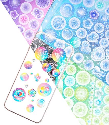 10 أوراق الكورية ديكو ملصقات فقاعات مجموعة ملصقات بريق ملون نجوم زهرة القلب القمر فقاعات ملصقات لبطاقة القصاصات DIY بها بنفسك الهدايا الحرفية in Kuwait