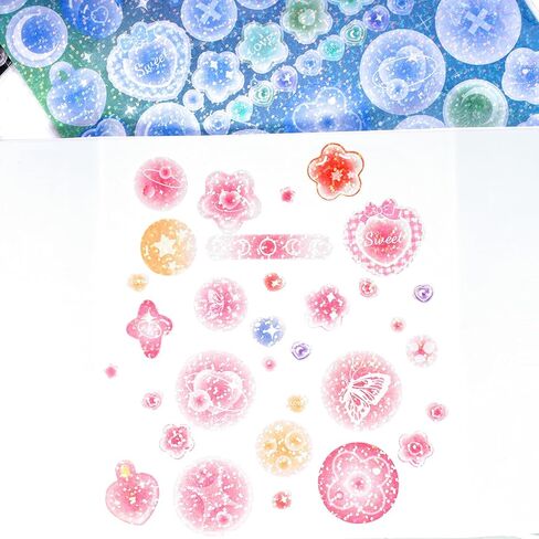 10 أوراق الكورية ديكو ملصقات فقاعات مجموعة ملصقات بريق ملون نجوم زهرة القلب القمر فقاعات ملصقات لبطاقة القصاصات DIY بها بنفسك الهدايا الحرفية in Kuwait