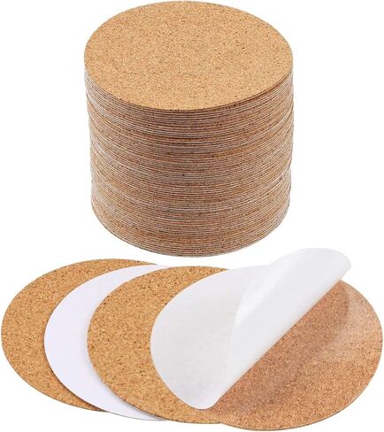 دائرة الفلين ذاتية اللصق 40 قطعة بقطر 4 بوصات من الفلين وأوراق دعم الفلين مع لاصق قوي مدعوم للأكواب لتزيين الحائط والحرف اليدوية in Kuwait