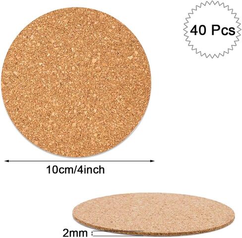 دائرة الفلين ذاتية اللصق 40 قطعة بقطر 4 بوصات من الفلين وأوراق دعم الفلين مع لاصق قوي مدعوم للأكواب لتزيين الحائط والحرف اليدوية in Kuwait