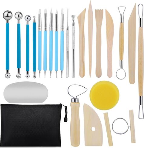 مجموعة أدوات الطين، مجموعة أدوات الفخار، أدوات نحت الطين، أدوات تشذيب الفخار مع حقيبة تخزين، قطع الطين، النمذجة، أدوات التشذيب للتنعيم والتنظيف والنحت in Kuwait
