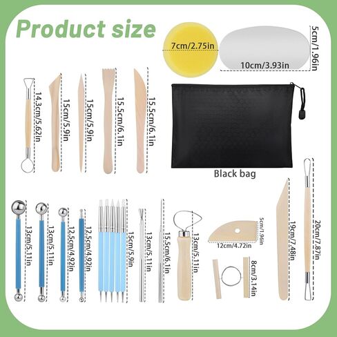 مجموعة أدوات الطين، مجموعة أدوات الفخار، أدوات نحت الطين، أدوات تشذيب الفخار مع حقيبة تخزين، قطع الطين، النمذجة، أدوات التشذيب للتنعيم والتنظيف والنحت in Kuwait