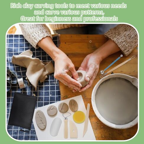 مجموعة أدوات الطين، مجموعة أدوات الفخار، أدوات نحت الطين، أدوات تشذيب الفخار مع حقيبة تخزين، قطع الطين، النمذجة، أدوات التشذيب للتنعيم والتنظيف والنحت in Kuwait