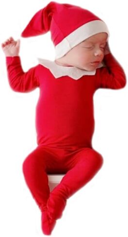 ملابس فوتوغرافي لحديثي الولادة لأعياد الميلاد مطبوع عليها صورة ولد فتاة طفل جميل قبعة حمراء رومبير صور الدعائم in Kuwait