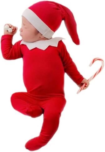 ملابس فوتوغرافي لحديثي الولادة لأعياد الميلاد مطبوع عليها صورة ولد فتاة طفل جميل قبعة حمراء رومبير صور الدعائم in Kuwait