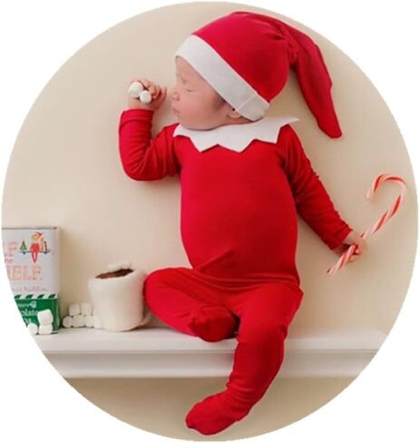 ملابس فوتوغرافي لحديثي الولادة لأعياد الميلاد مطبوع عليها صورة ولد فتاة طفل جميل قبعة حمراء رومبير صور الدعائم in Kuwait