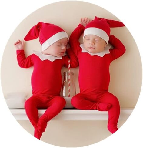 ملابس فوتوغرافي لحديثي الولادة لأعياد الميلاد مطبوع عليها صورة ولد فتاة طفل جميل قبعة حمراء رومبير صور الدعائم in Kuwait