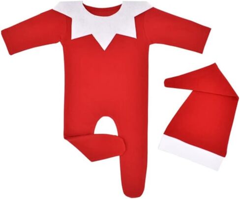 ملابس فوتوغرافي لحديثي الولادة لأعياد الميلاد مطبوع عليها صورة ولد فتاة طفل جميل قبعة حمراء رومبير صور الدعائم in Kuwait