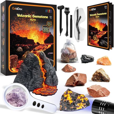 GobiDex Volcano Gemstone Dig Kit - Science Kits for Kids Ages 6-12, Dig for Flame Stone, Collection Real Raw Stones, STEM Activities Gemstone Toys, Great Educational Geology Gifts for Boys and Girls in Kuwait