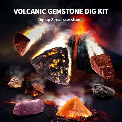 GobiDex Volcano Gemstone Dig Kit - Science Kits for Kids Ages 6-12, Dig for Flame Stone, Collection Real Raw Stones, STEM Activities Gemstone Toys, Great Educational Geology Gifts for Boys and Girls in Kuwait
