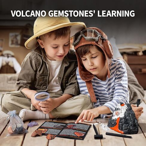 GobiDex Volcano Gemstone Dig Kit - Science Kits for Kids Ages 6-12, Dig for Flame Stone, Collection Real Raw Stones, STEM Activities Gemstone Toys, Great Educational Geology Gifts for Boys and Girls in Kuwait
