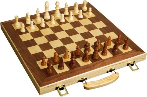 STERLING Games 16" Solid Wooden Chess Set Travel Folding Board with Brass Locks and Felted Interior Storage with Piece Holders in Saudi Arabia