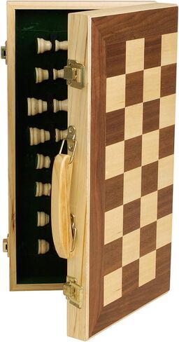 STERLING Games 16" Solid Wooden Chess Set Travel Folding Board with Brass Locks and Felted Interior Storage with Piece Holders in Saudi Arabia