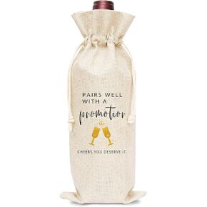 Pairs Well With A Promotion Wine Bags (1 Pack)- Congratulations Gift, Job Promotion Gift, Promotion Gift, New Job Gift, Retirement Gift, Cotton linen Wine Gift Bag With Drawstring -A039 in Kuwait