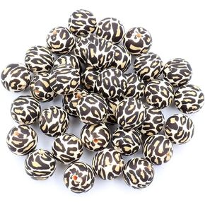 36pcs Leopard Silicone Beads Craft 12mm 15mm 19mm Round Loose Spacer Beads Bulk for DIY Keychain Bracelet Making in Kuwait