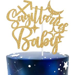 Sagittarius Baby Birthday Cake Topper - 12 Zodiac Sagittarius Season/Welcome Baby, Horoscope, Astrology Birthday/Baby Shower Party Decorations Supplies, Gold Glitter