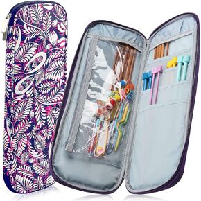 Coopay Knitting Needles Case Travel Knitting Needle Organizer Storage for Straight Knitting Needles (Up to 14''), Tunisian Crochet Hooks, DPNs, Crochet Accessories and Supplies, Pink-Purple