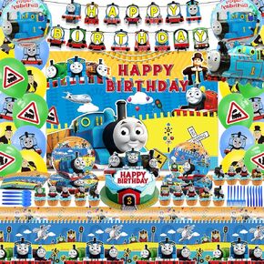 119Pcs Birthday Party Supplies, Cartoon Train Birthday Party Supplies Party Decorations, Include Banner, Cake Topper, Balloon, Backdrop in Kuwait