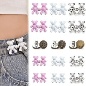 مجموعة 15 قطعة من دبابيس زر الجينز، دبوس معدني لطيف على شكل دب لشد الخصر، بدون خياطة موسع مشبك الخصر قابل للتعديل، زر بنطلون قابل لإعادة الاستخدام للجينز الفضفاض، استبدال زر الجينز المشدود in Kuwait