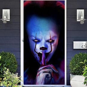 AeapYar Joker Clown Halloween Banner Decoration Door Cover Backdrop Trick or Treat Horror Movie Character Killer Creepy Scary Terror IT Theme Background Decor Birthday Party Photo Props in Saudi Arabia