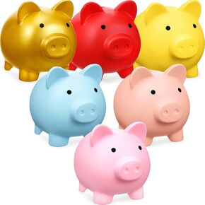6 Pack Plastic Piggy Bank Pig Money Bank Kids Cute Piggy Bank Coin Bank for Girls Boys Saving Money Box Children Toy Gifts for Birthday, Valentine's Day, Baby Shower (Colorful, 5.1 x 3.9 x 4.5 inch)